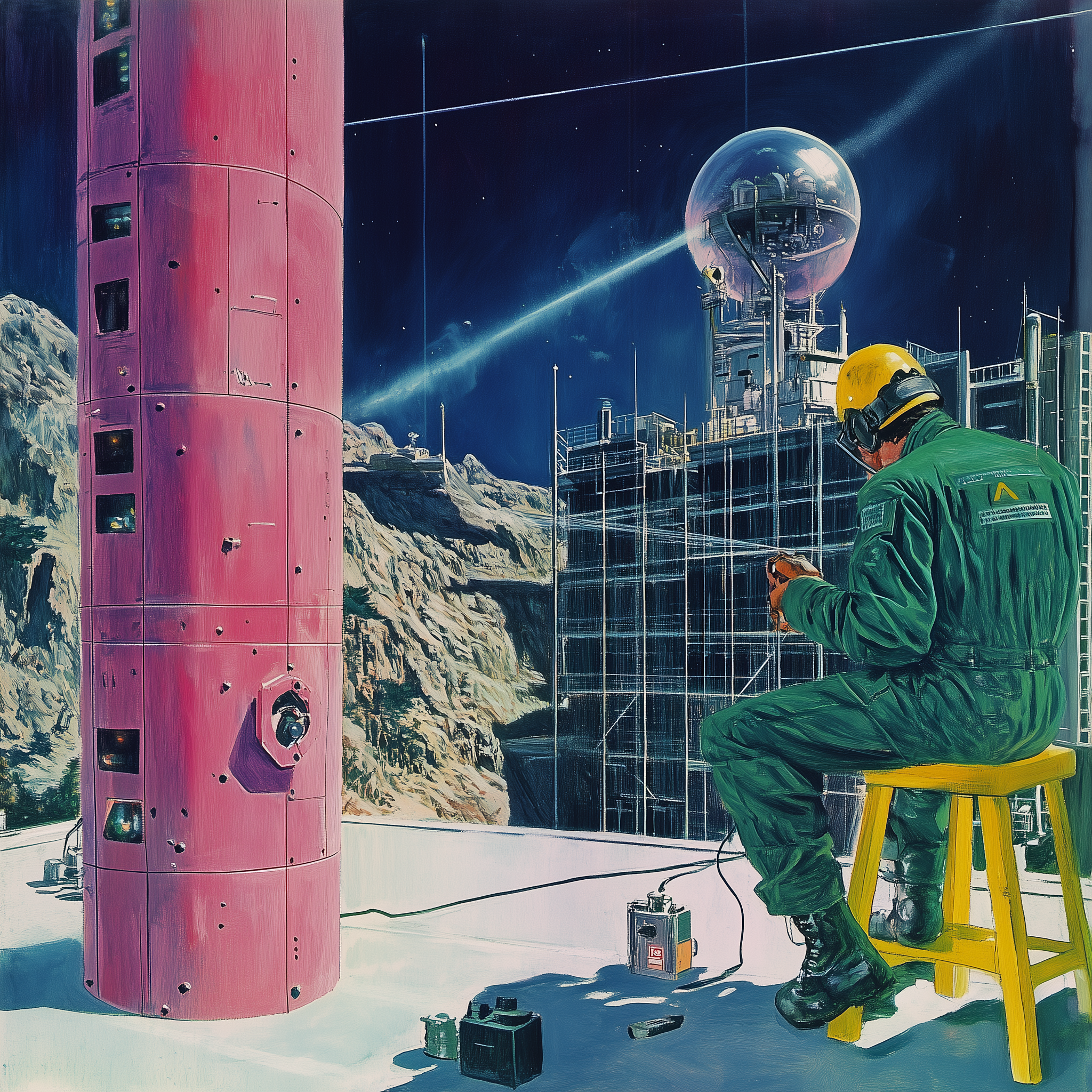 Retro illustration — a technician working hands-on with equipment
